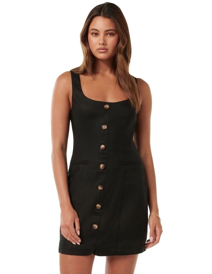 Caprice Scoop Neck Mini Dress in Black
