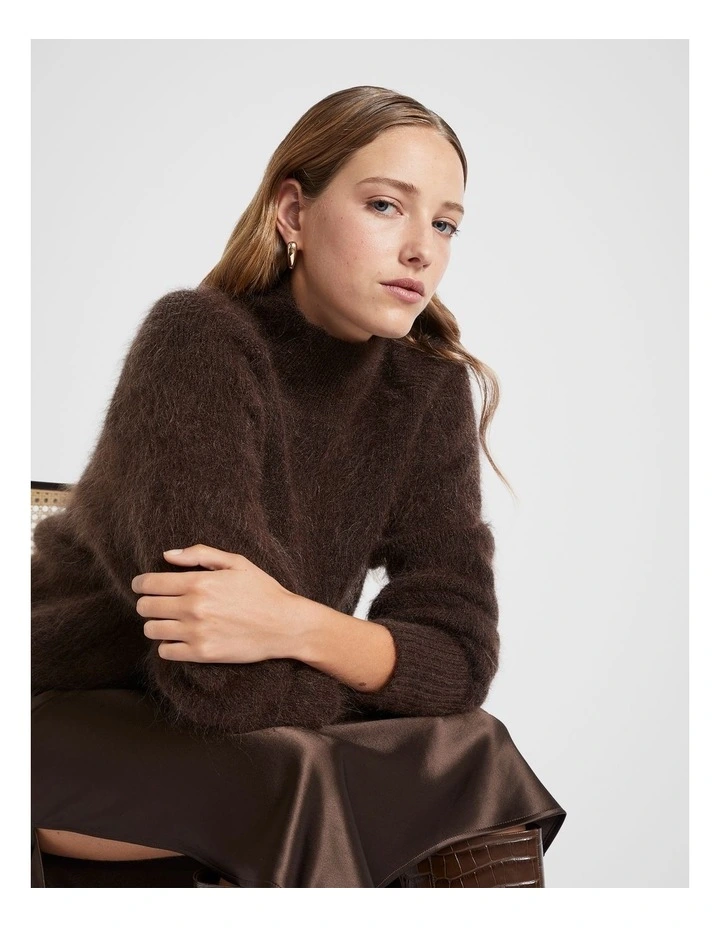 Mohair Balloon Sleeve Knit in Dark Espresso Marle