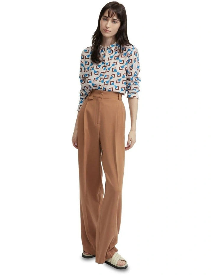 Poppy Geo Print Shirt in Nude/Blue