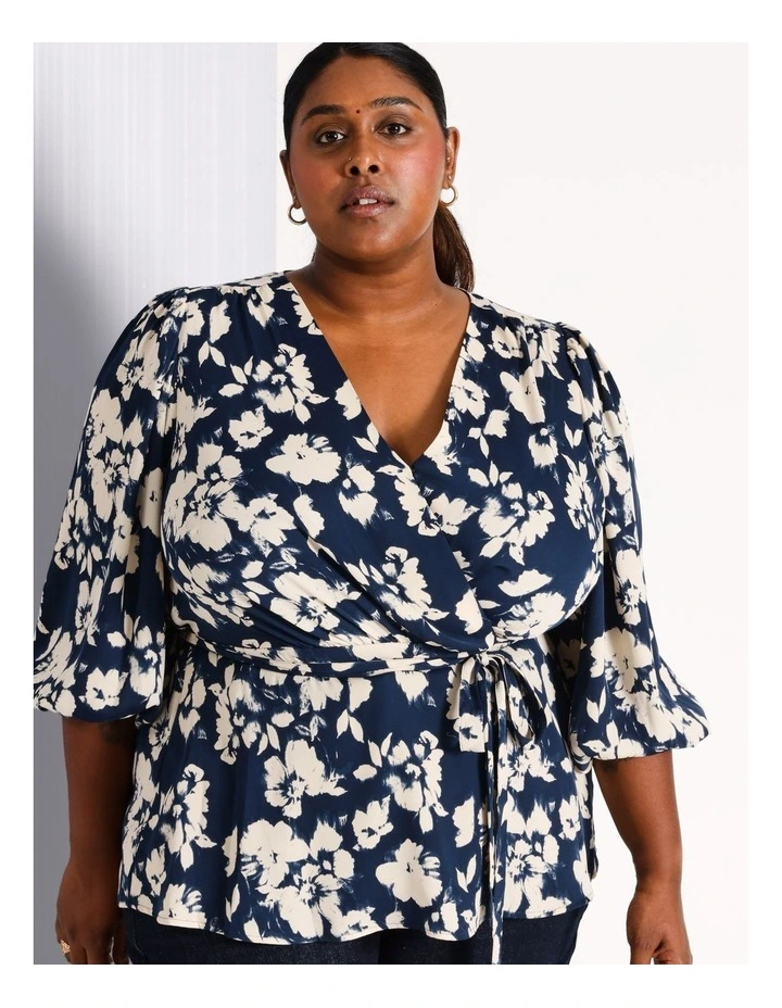 3/4 Sleeve Wrap Tunic Top in Assorted