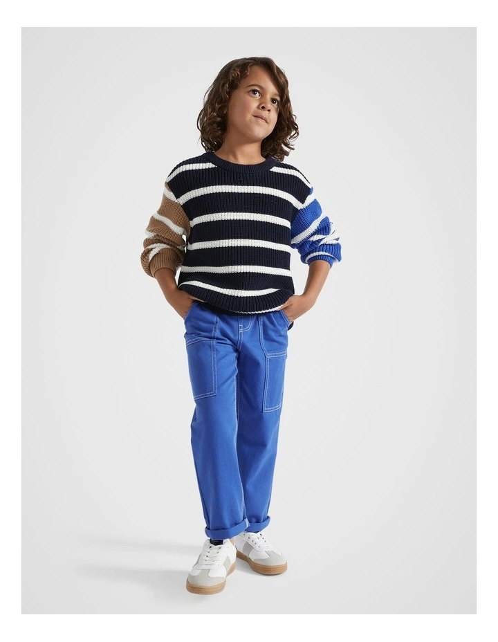 Colourblock Crew Knit in Midnight Blue