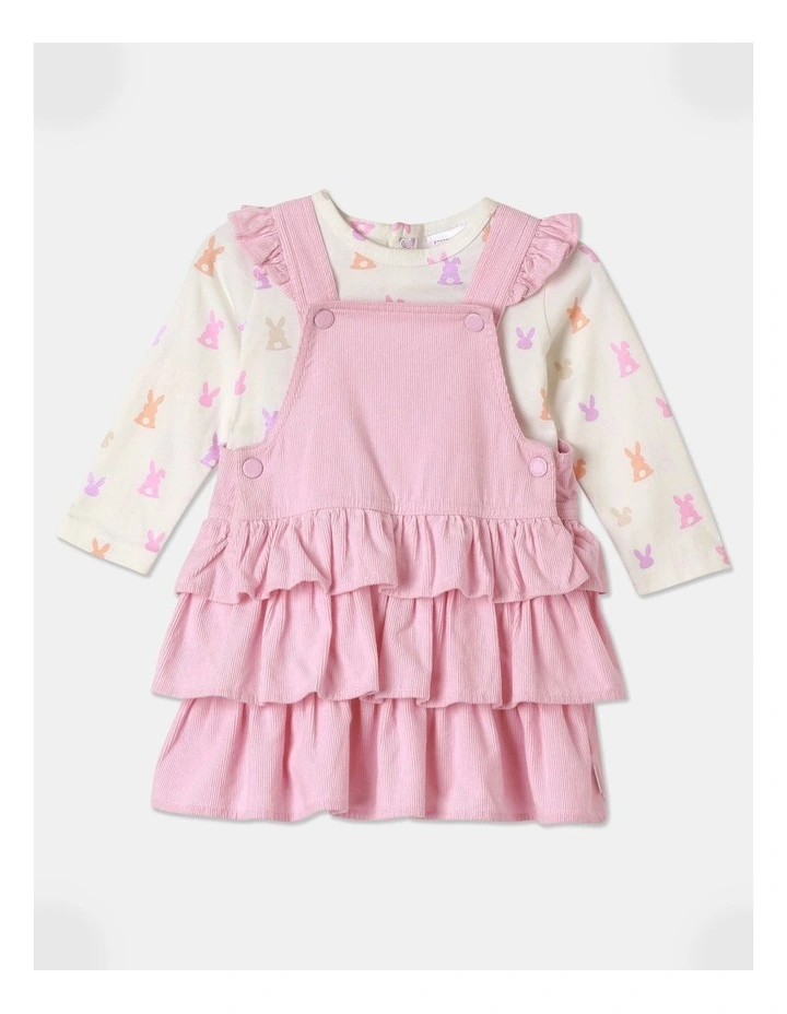 Cord Pinafore And Long Sleeve Tee Set in Baby Pink