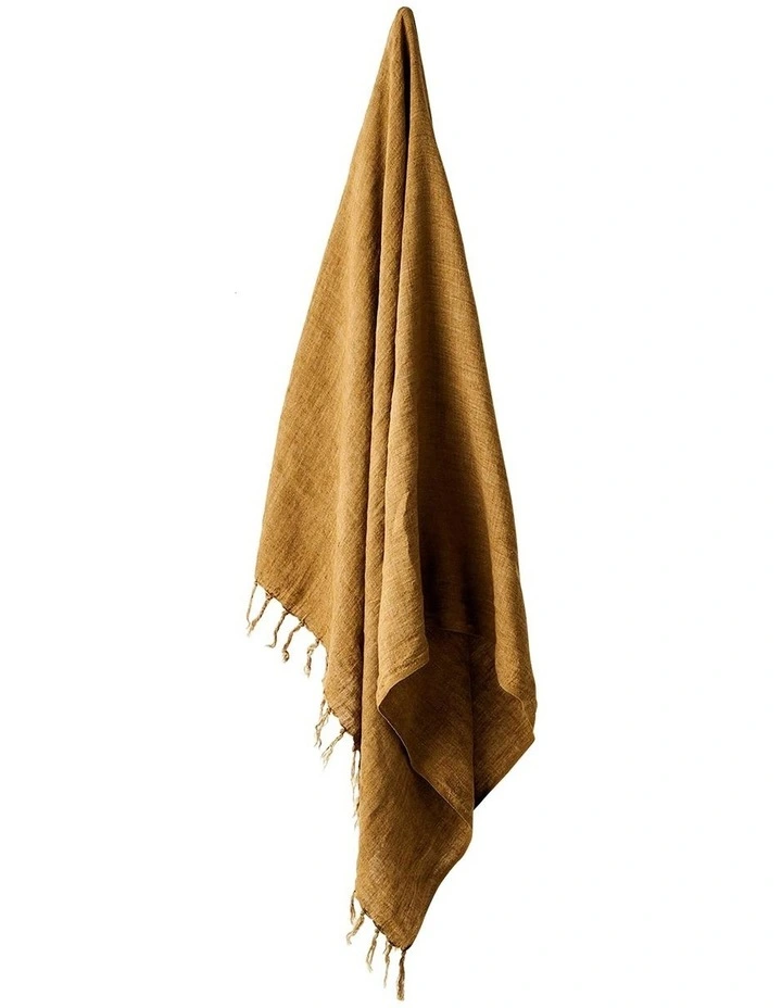 Vintage Linen Fringe Throw in Bronze