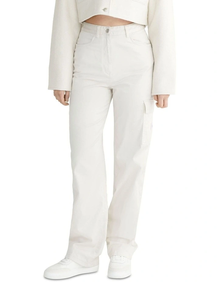 Stretch Twill High Rise Straight Jeans in Eggshell