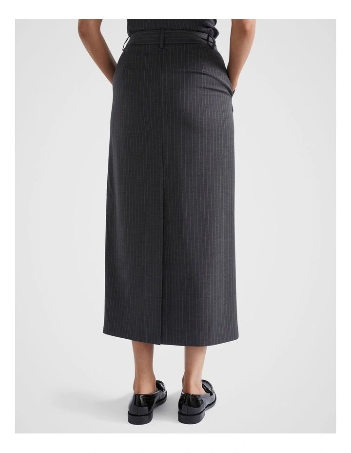 Wool Blend Skirt in Steel Pinstripe
