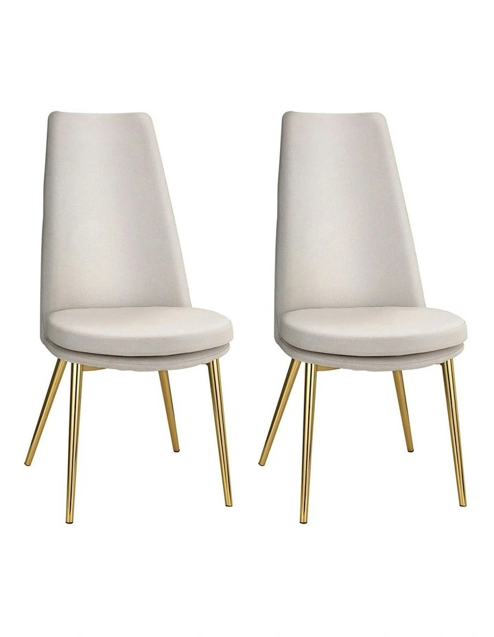 Dining Chairs Linen Fabric High Back Set of 2 in Beige