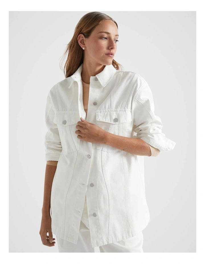 Denim Panelled Shacket in Cloud Cream