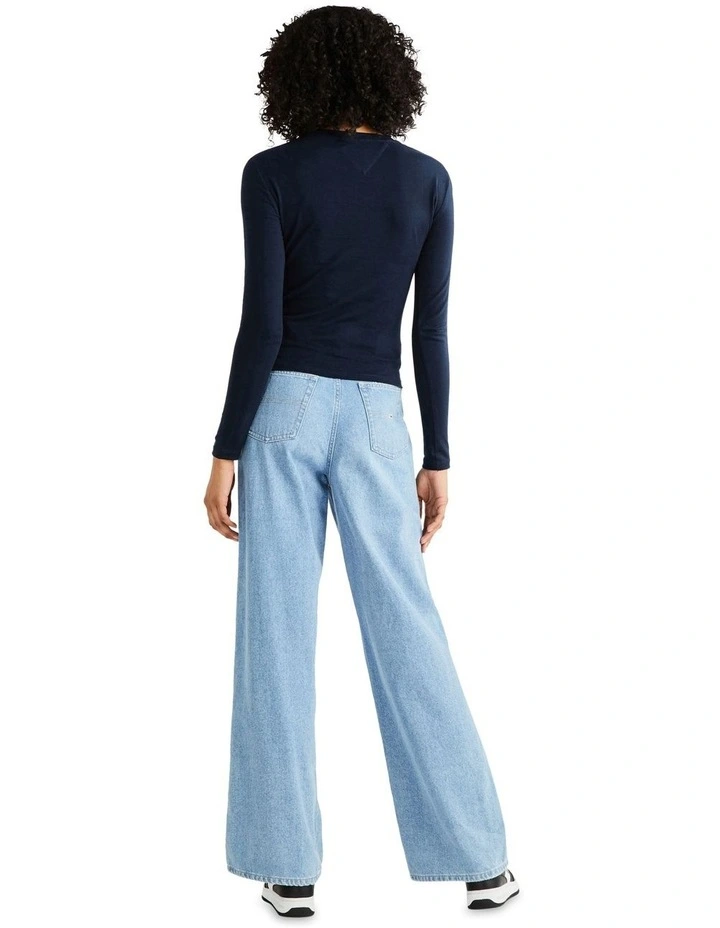 Slim Linear Long Sleeve Tee in Navy