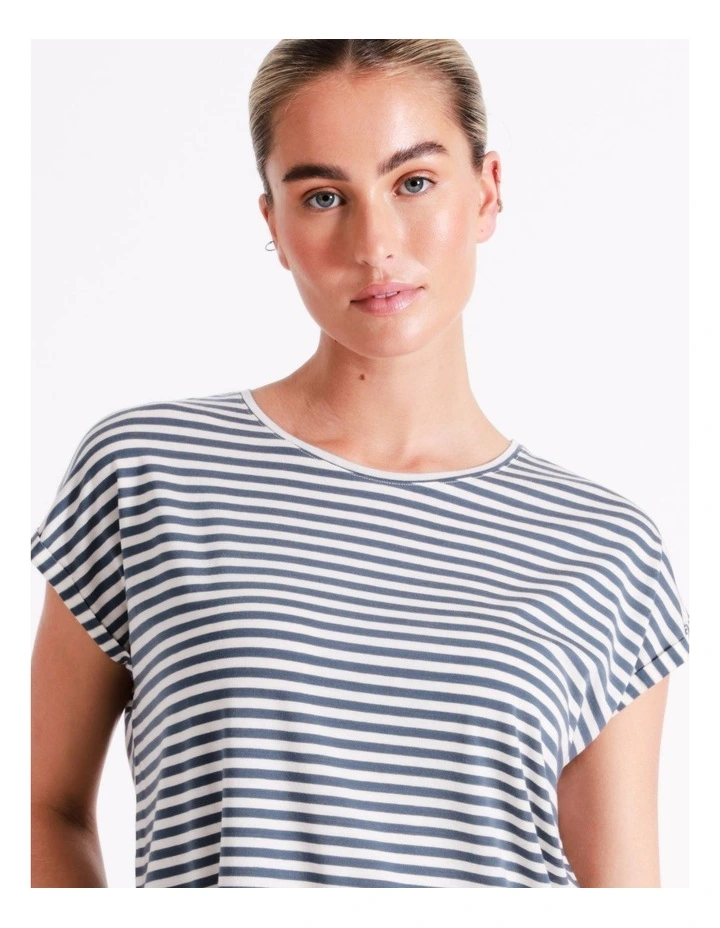 Ava Plain Short Sleeve Stripe Top in Blue