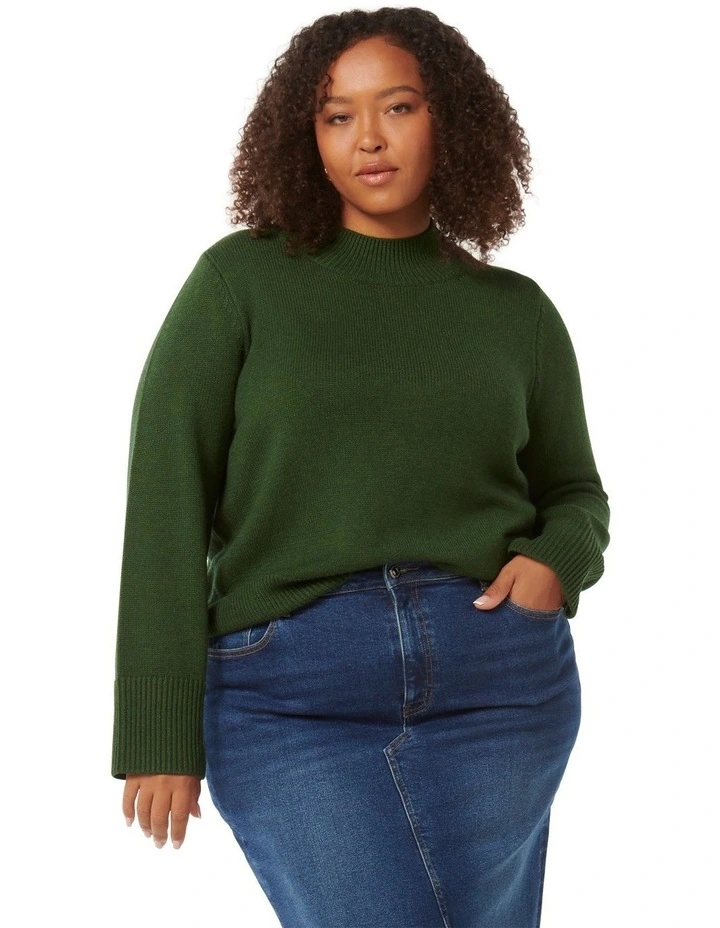 Poppy Stand Neck Jumper in Green