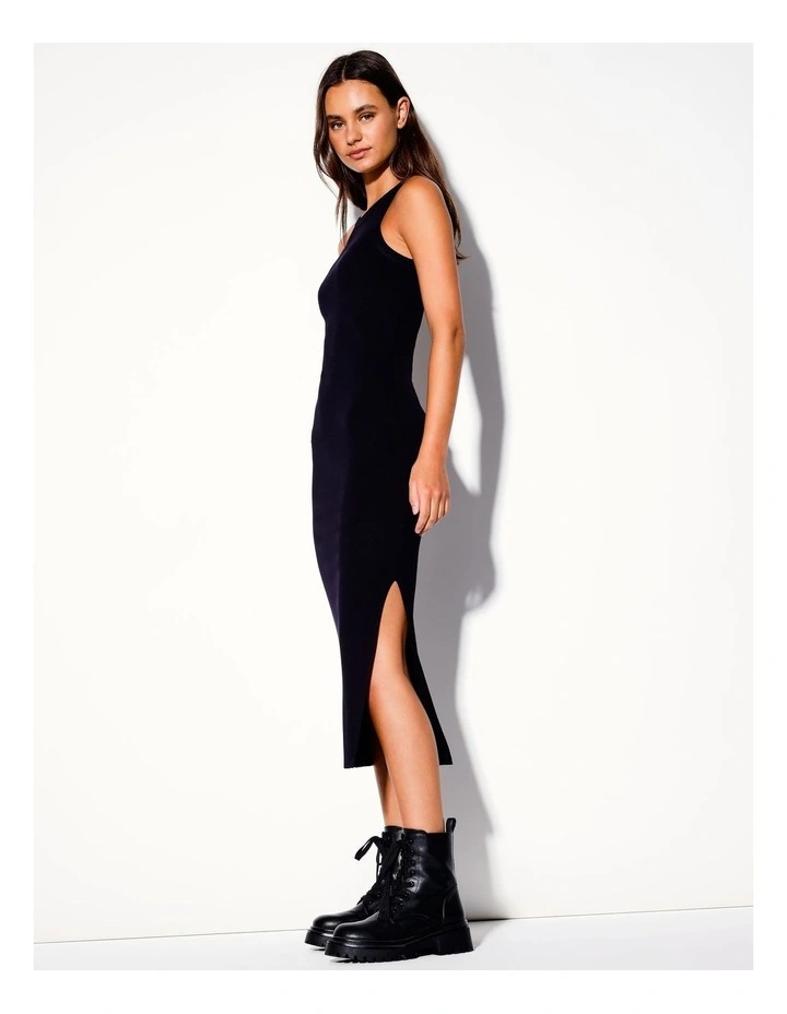 Eco Blend Sleeveless Rib Midi Dress in Black