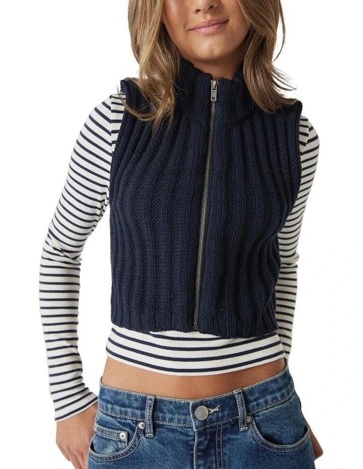 Mari Rib Knit Vest in Navy