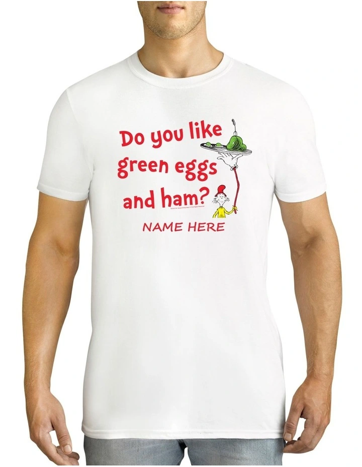 Men's Dr.Seuss Green Eggs & Ham Personalised Cotton T Shirt