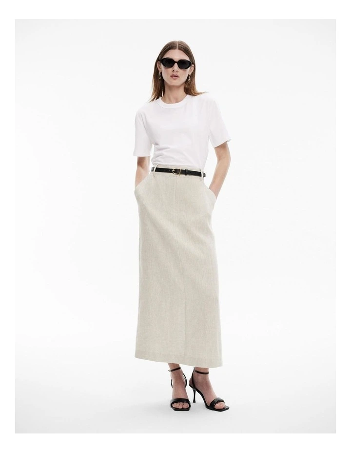 Yarn Dye Linen Tailored Maxi Skirt in Flax