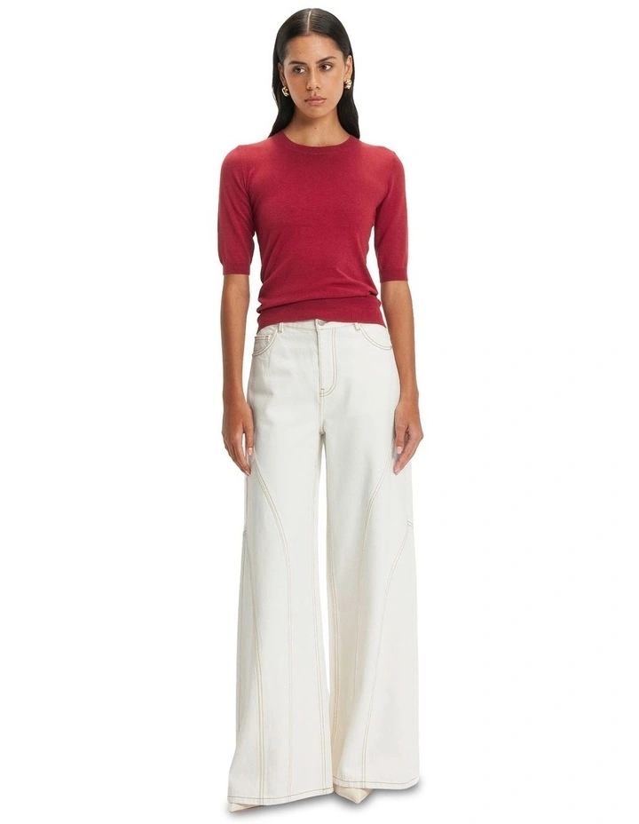 Elbow Sleeve Round Neck Knit in Berry