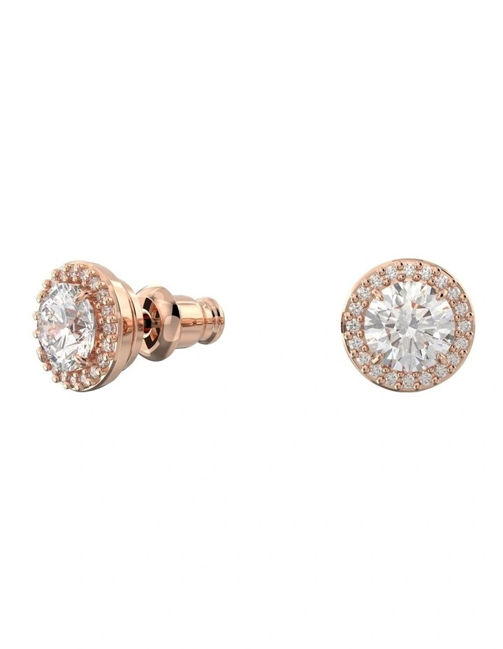 Constella Stud Earrings Round Cut Pave Rose Gold-Tone Plated in White