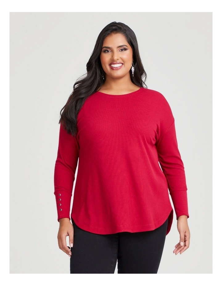 Rib Hi-lo Top in Persian Red
