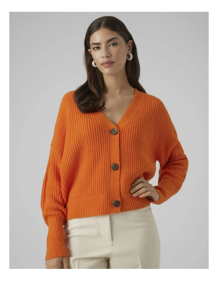 Lea V-Neck Cuff Cardigan in Scarlet Ibis