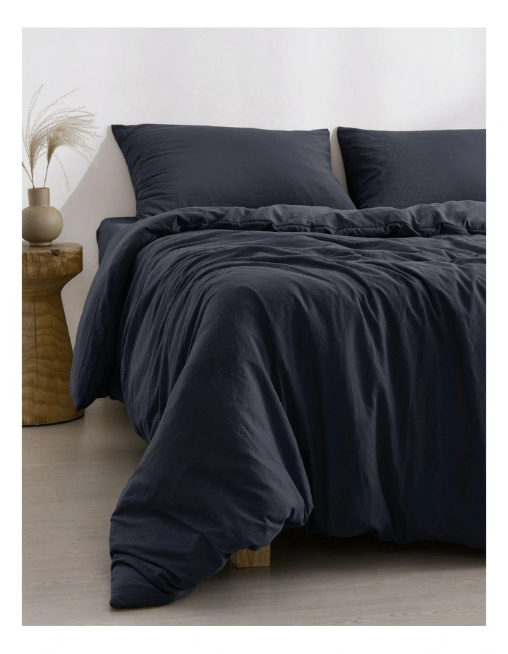 Superfine Washed Microfibre Quilt Cover Set in Navy