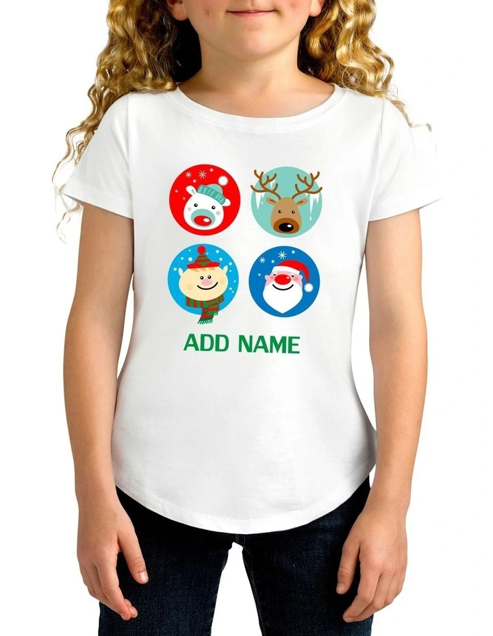 Girl's Xmas 4 Circle Personalised Cotton T-Shirt