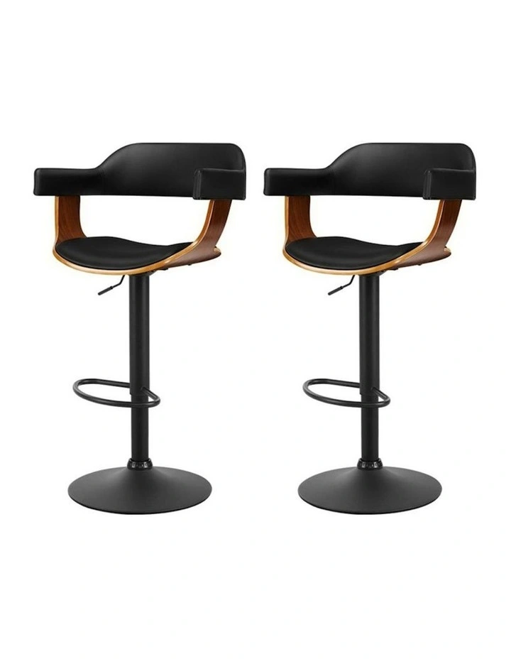 Selina Leather Bar Stools with Armrest 2x in Black