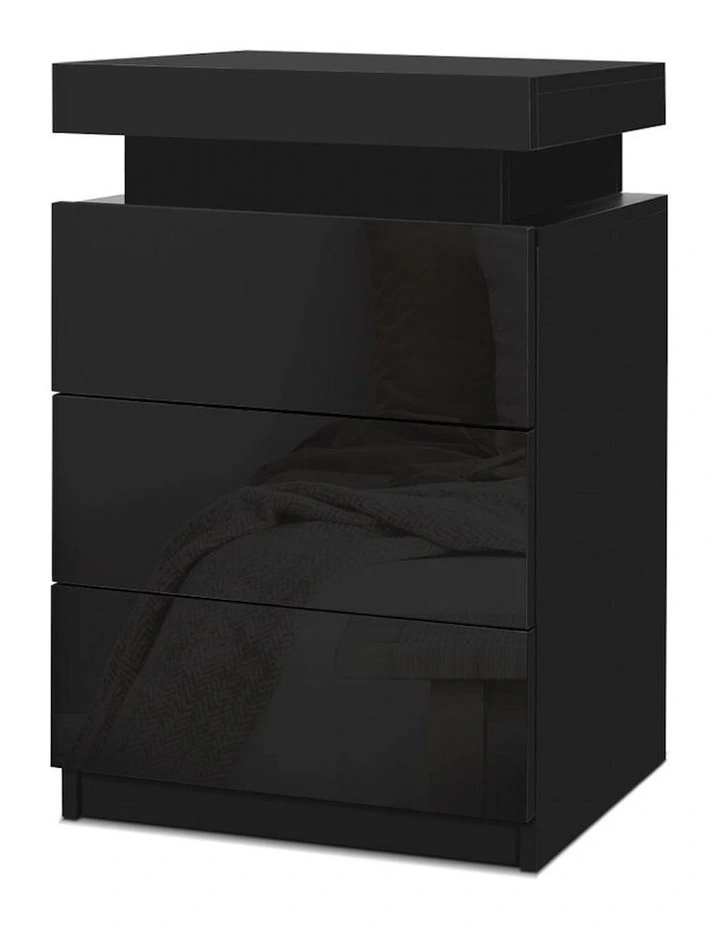 LED 3 Drawers Coley Bedside Table in Black