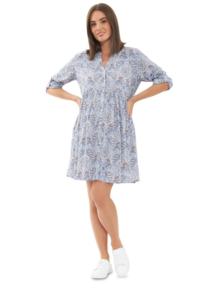 Celest Button Through Dress in Lapis