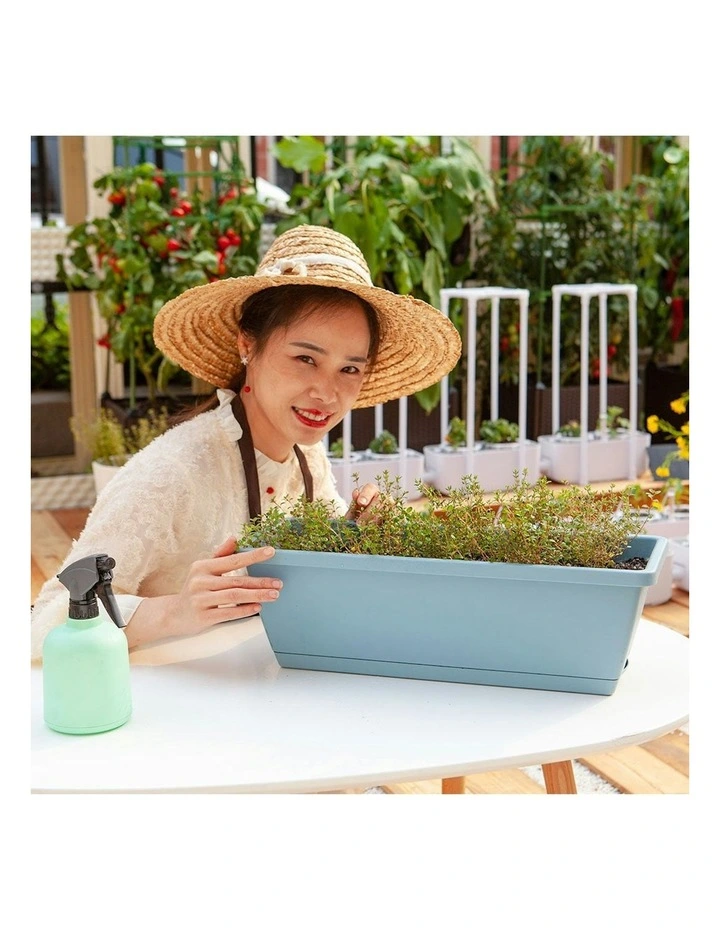 Rectangular Planter Plastic Box with Holder 49.5cm Set of 5 in Blue