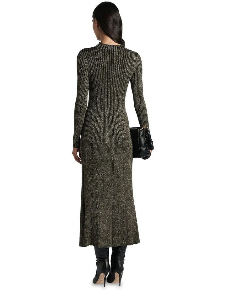 Lurex Ribbed Knit Dress in Black