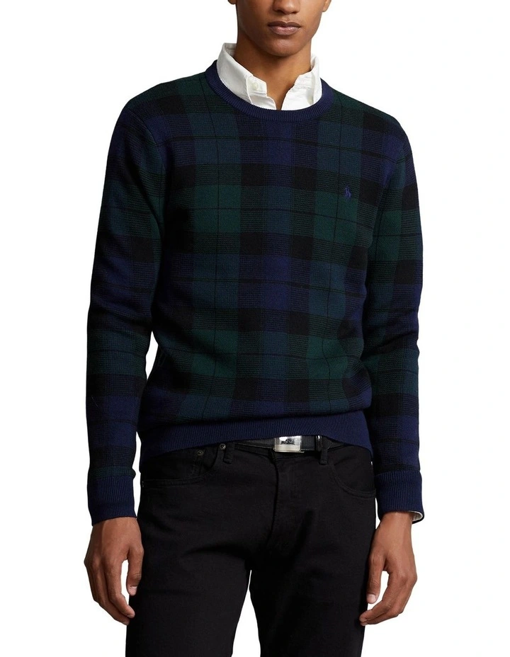 Plaid Washable Wool Sweater in Green