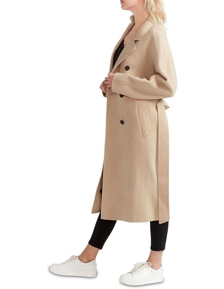Boss Girl Double-Breasted Wool Coat in Beige