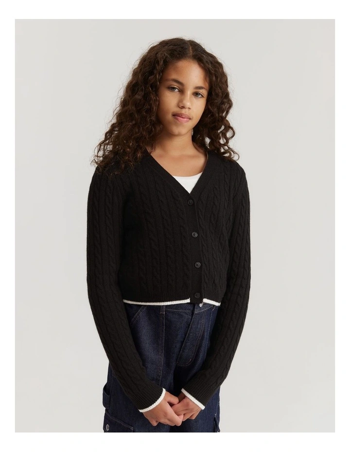 Teen Crop Cardigan in Black