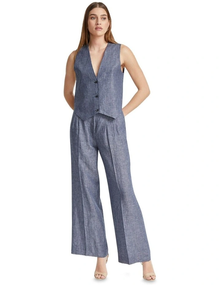 Vienna Pinstripe Linen Waistcoat in Navy
