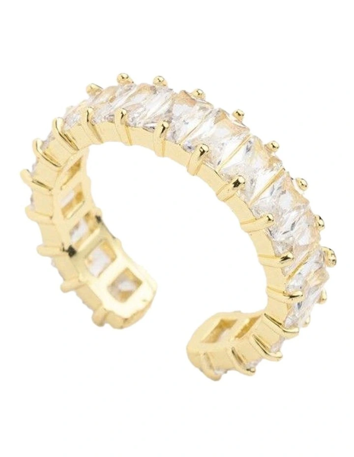 Cubic Zirconia Rectangular Open Ring in Gold