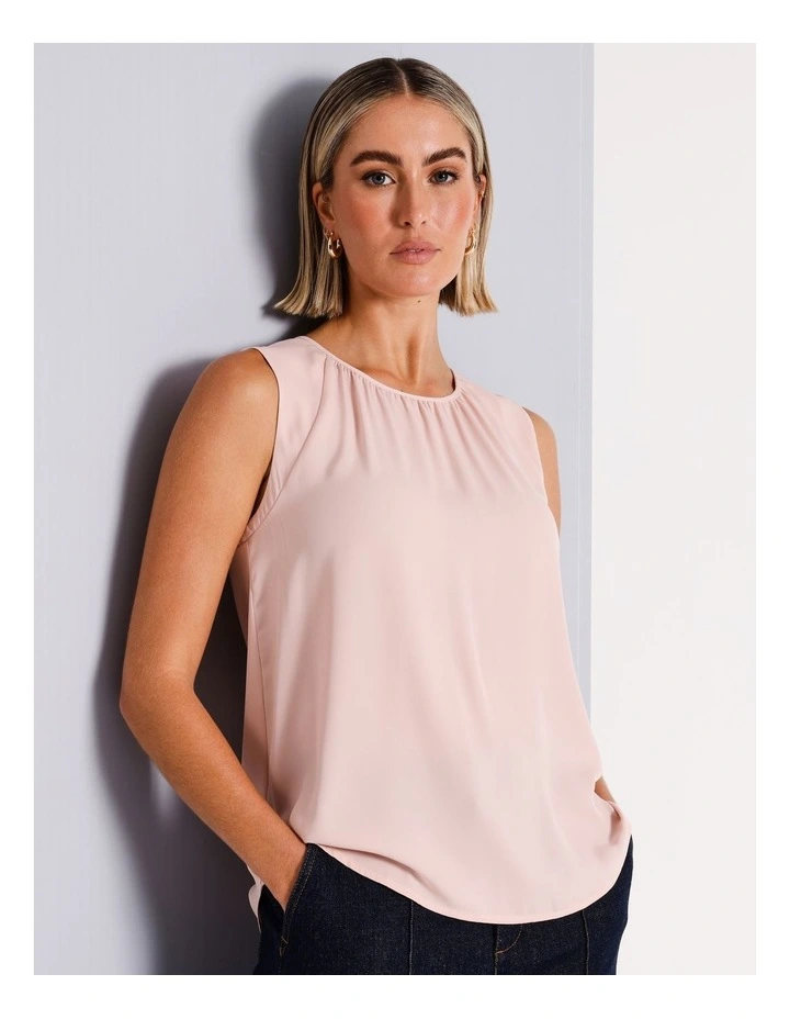 Gathered Neck Sleeveless Top in Light Pink