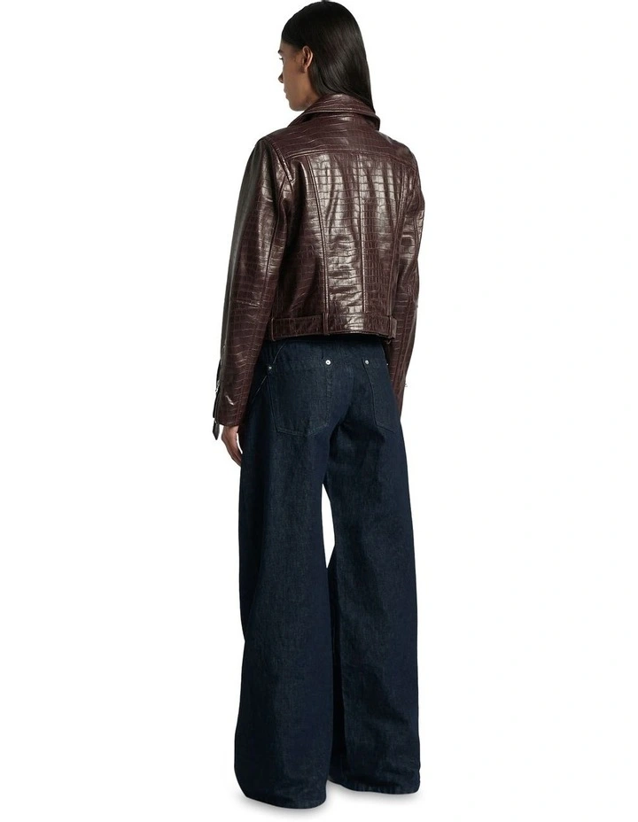 Leather Biker Jacket in Pinot