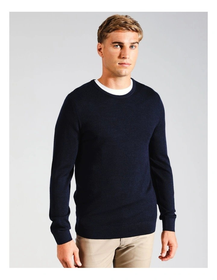 Australian Merino Crew Neck Knit in Navy