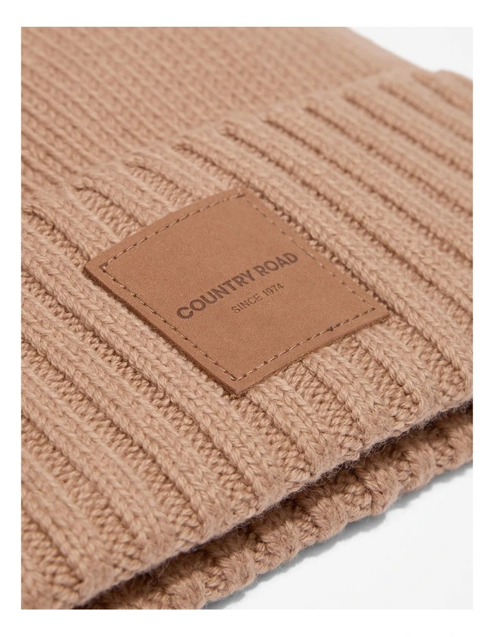 Patch Logo Beanie in Camel