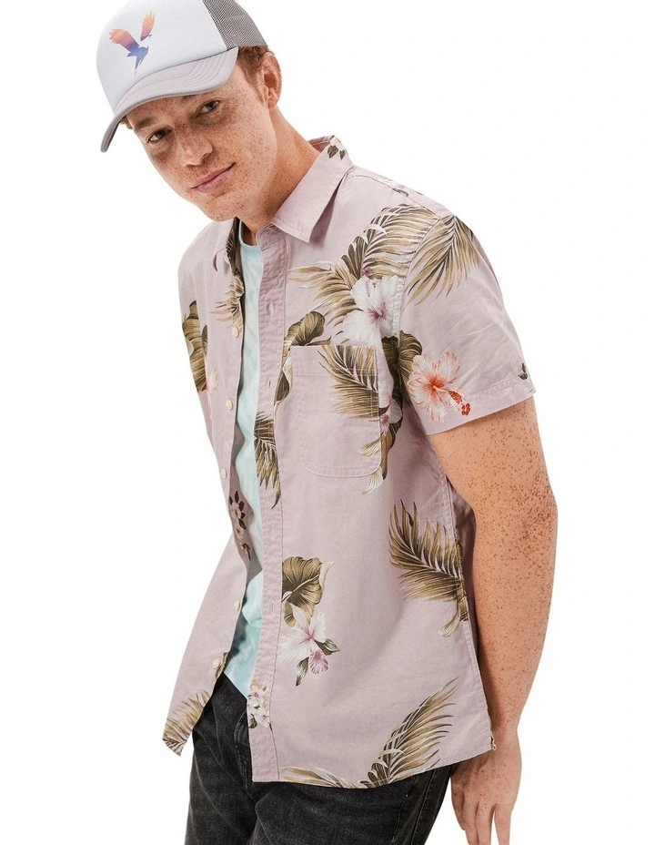 Tropical Button-Up Resort Shirt in Purple