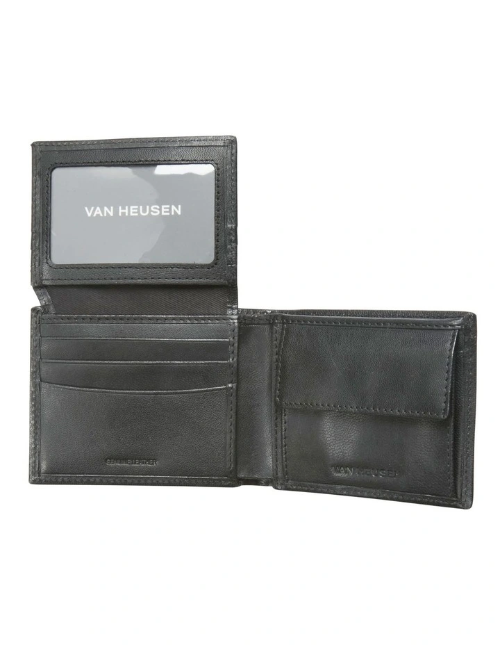 Bi-Fold Wallet with Coin Purse & Fixed Pass Case in Black