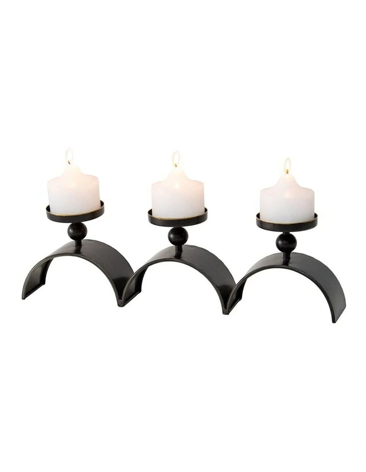 Three Arch Pillar Candle Holder in Distressed Copper