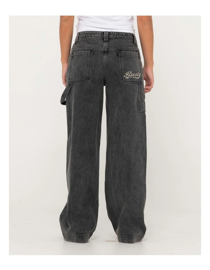 Billie Low Wide Denim Carpenter Pant in Black