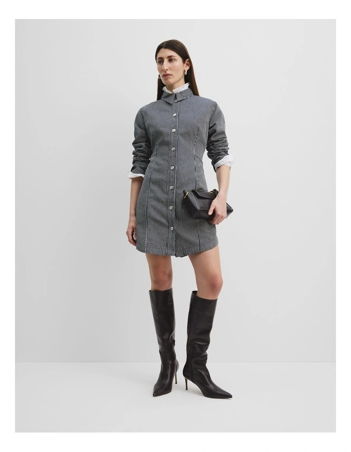 Denim Stripe Mini Dress in Deep Navy