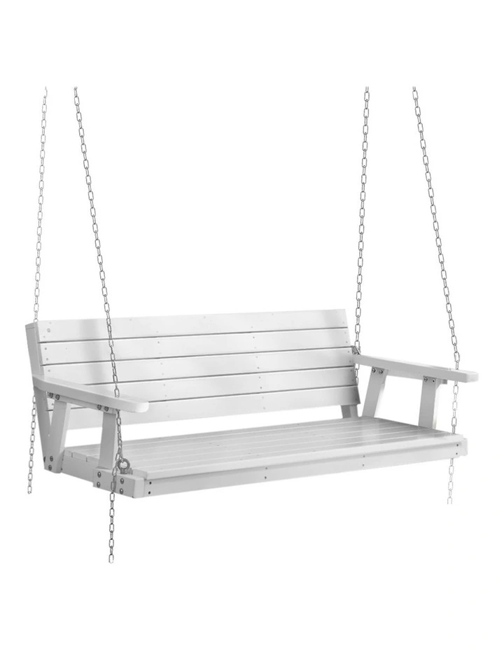 Porch Wooden Bench Swing 3 Seat Chair in White
