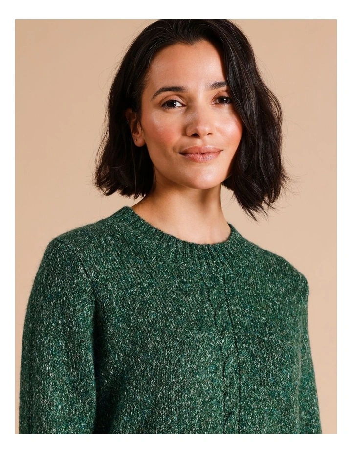 Recycled Polyester Blend Cable Cuff Jumper In Forest