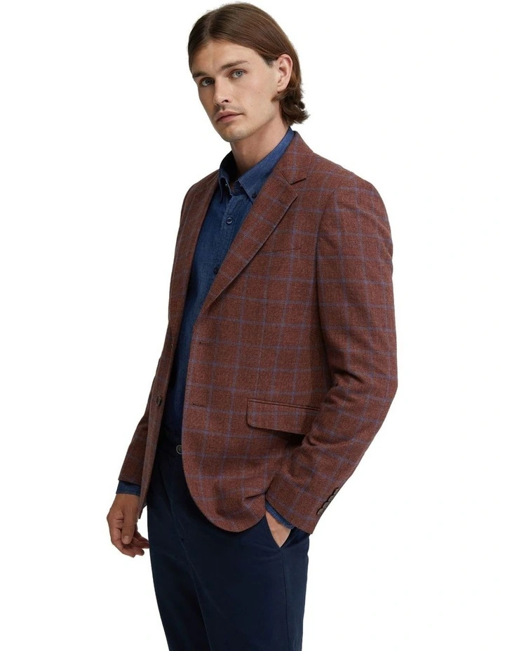 Blake Wool Rich Check Blazer in Red