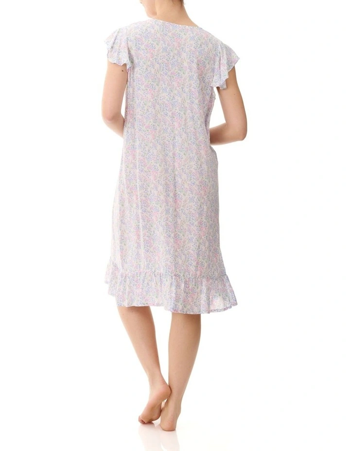 Short Nightie Flutter Sleeve in White Multi