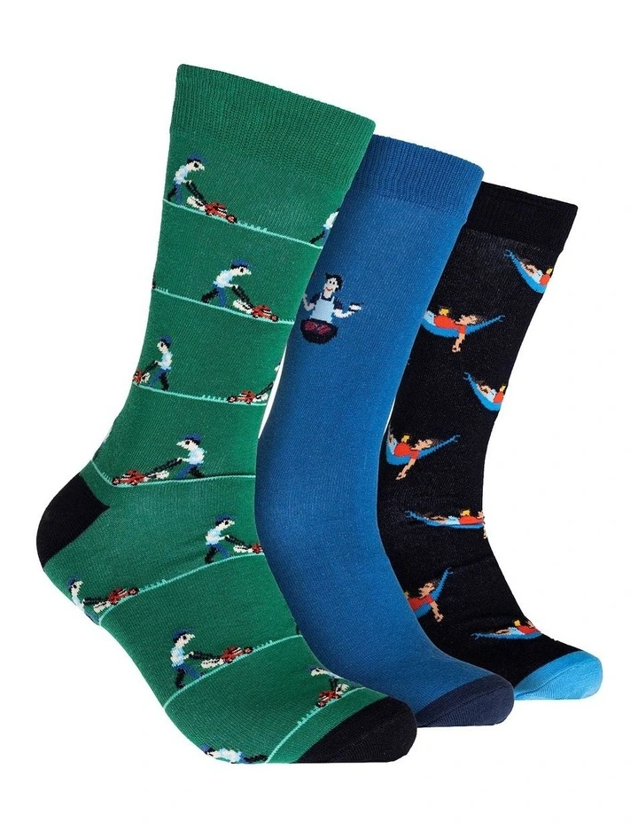 Weekend Warrior Cotton Crew Socks 3 Pack in Multi