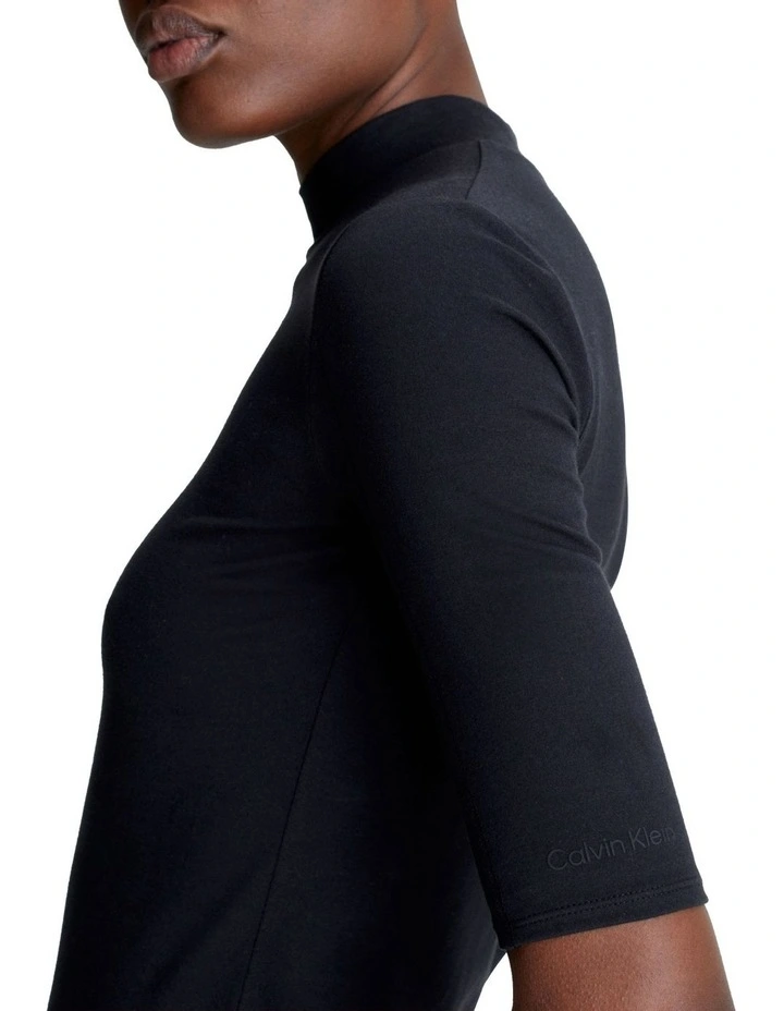 Smooth Cotton Stretch Mock Top in Black