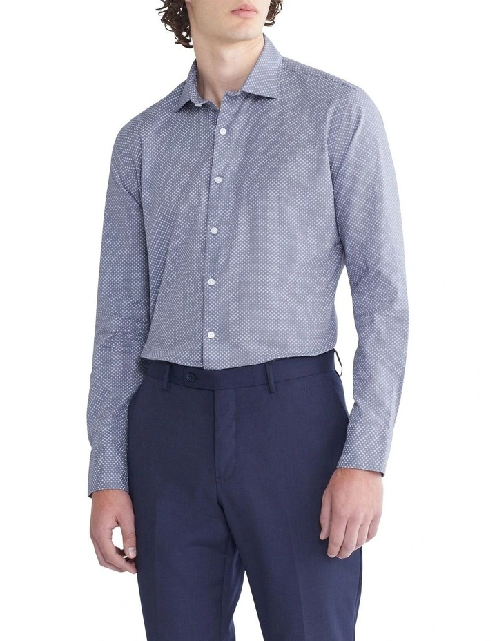 Diamond Print Slim Long Sleeves Shirt in Blue